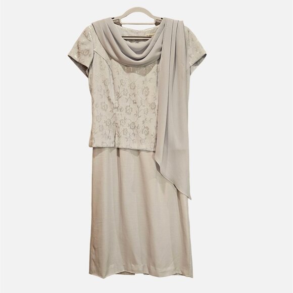 Dressbarn Womens 8 Formal light gray dress elegant brocade chiffon wedding Party - Picture 1 of 15